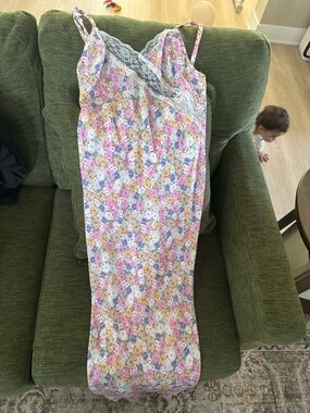 Beginning Boutique Floral Lace Trim Slip Dress - Pastel Multicolor